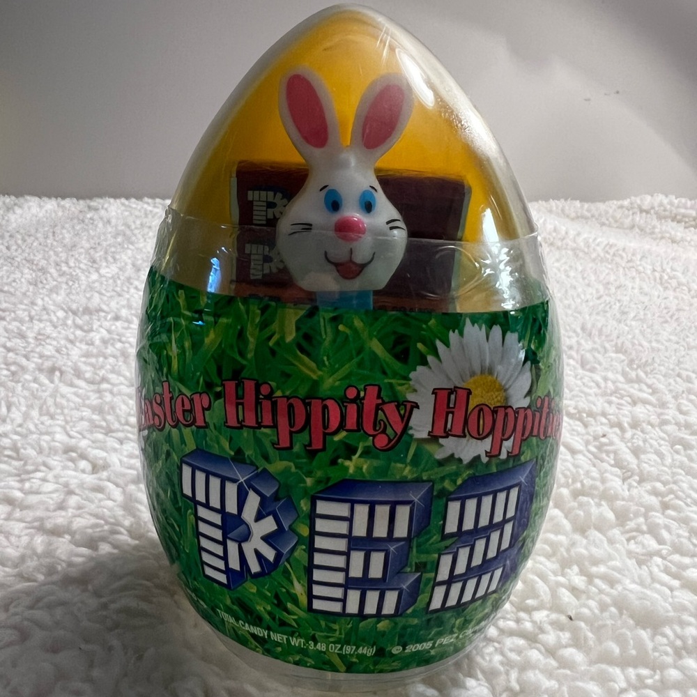 Pez 2005 Rare Easter Bunny in Yellow & Clear Sealed Egg Container